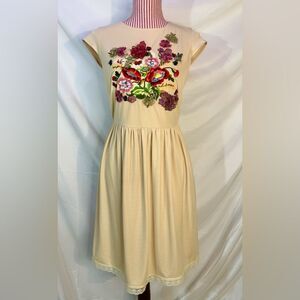 Embroidered Floral Dress Whimsical Lace Cream Fairy Cottagecore Romantic Sz 8
